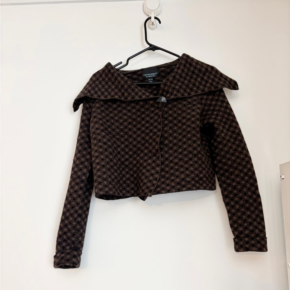 Cynthia Rowley Cropped 100% Merino Wool Houndstooth Sweater